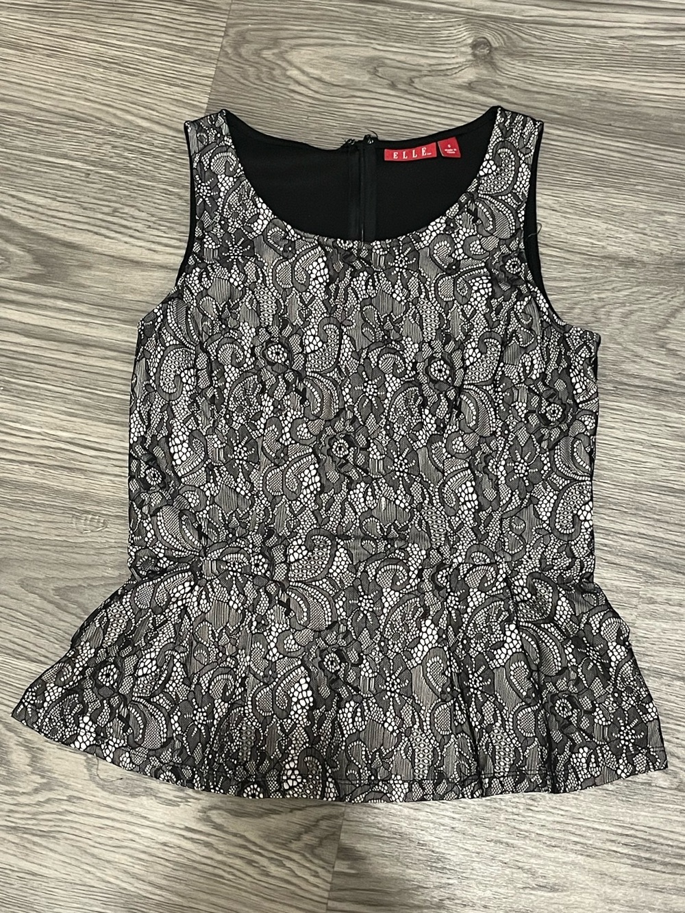 Elle Black and White Lace Peplum Tank